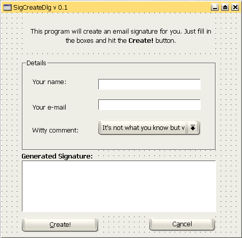 Вид формы перед созданием макета