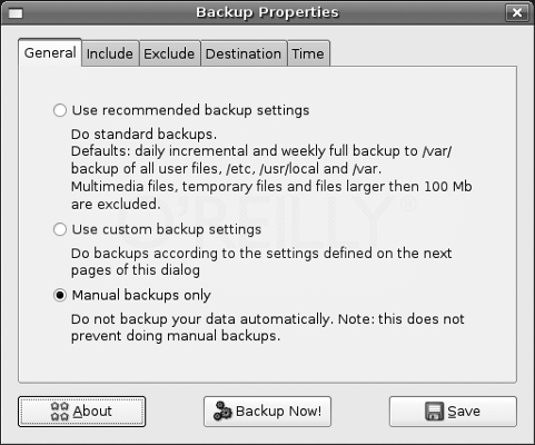 Ubuntu Hacks. Окно настроек резервного копирования утилиты Simple Backup
