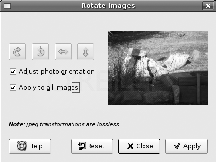 диалоговое окно Rotate Images