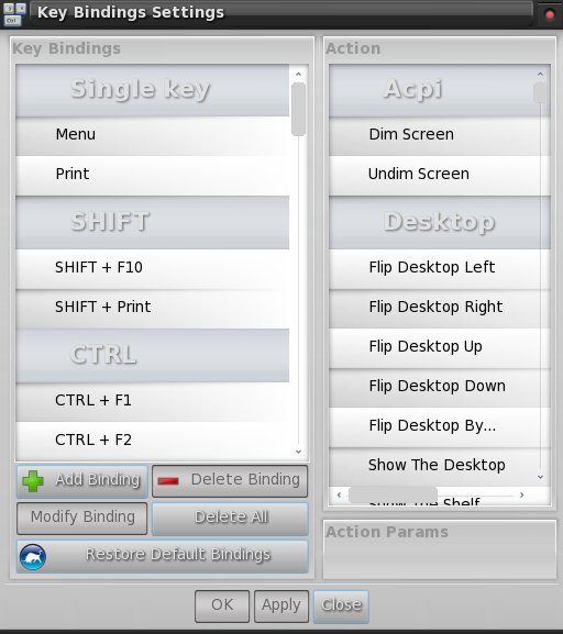 Окно настройки сочетания клавиш